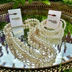 y2k Charlotte Russe Preppy NWT Multi-Strand ChainPearl Necklace and Bracelet Set